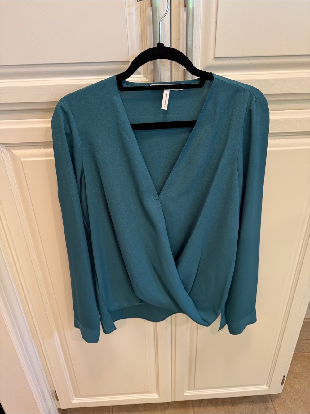 BCBGeneration Teal Wrap-Front V-Neck Blouse